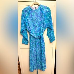 Saks Fifth Avenue Vintage 70s Maxi Dress Sz 16 Blue Chiffon Posh by Jay Anderson